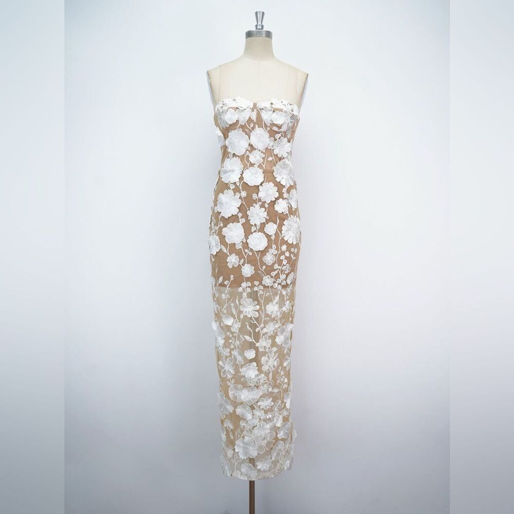 Bronx and Banco Strapless White Floral Appliqué Maxi Dress - Picture 8 of 16